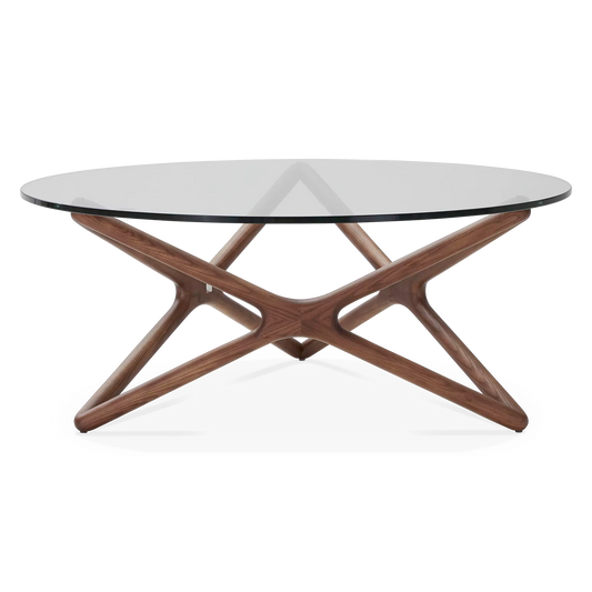 Quasar - Round Coffee Table in Glass and Walnut