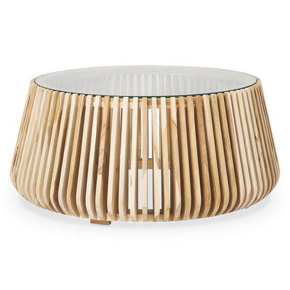 Alder - Table basse en teck et en verre