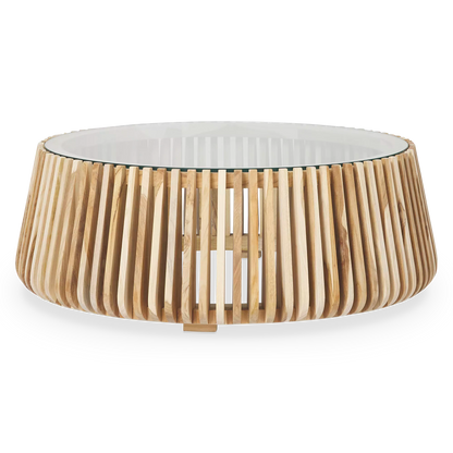 Alder - Table basse en teck et en verre