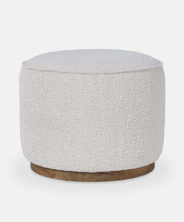 Sinclair - Pouf rond en tissu bouclé avec base en bois par Four Hands