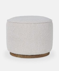 Sinclair - Pouf rond en tissu bouclé avec base en bois par Four Hands
