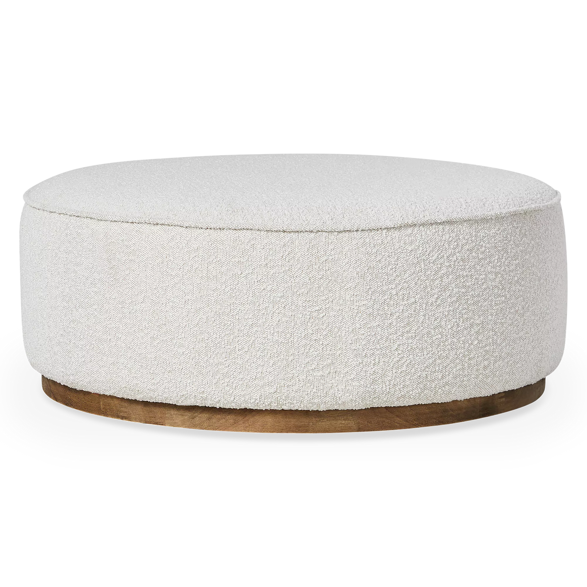 Sinclair - Large Round Bouclé Pouf with Wooden Base by Four Hands