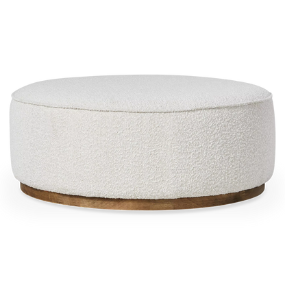Sinclair - Large Round Bouclé Pouf with Wooden Base by Four Hands