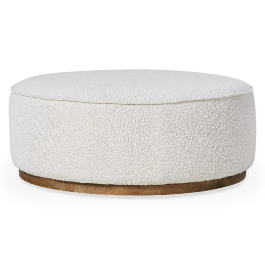 Sinclair - Large Round Bouclé Pouf with Wooden Base by Four Hands