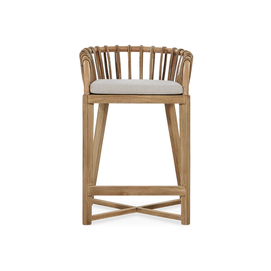 Binah - Tabouret de comptoir en bois de teck et rotin