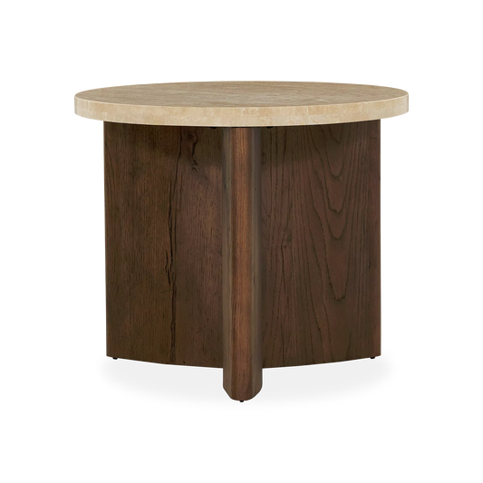 Toli - Travertine and Oak Side Table by Four Hands