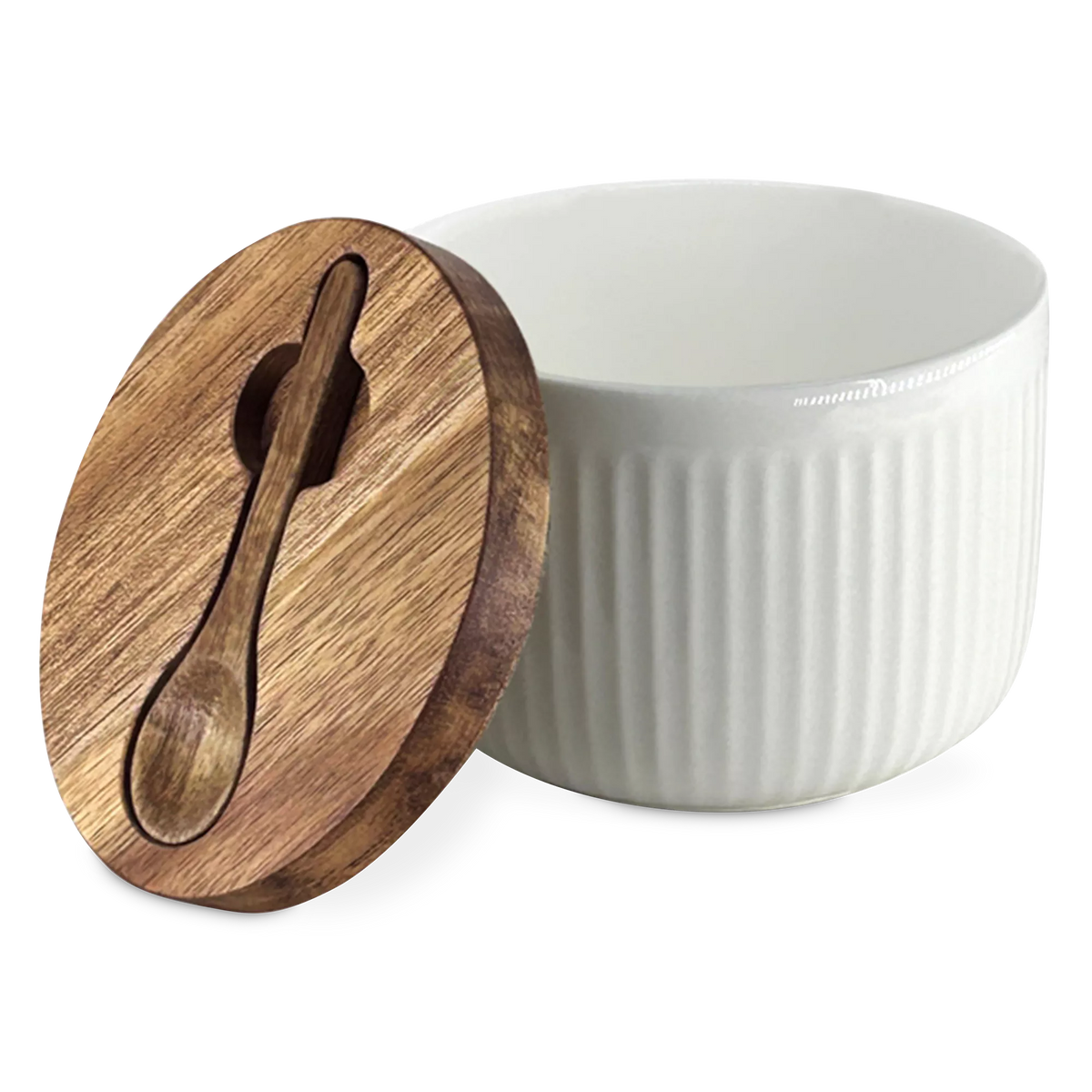 Bia - pot à sel en porcelaine et bois d'acacia