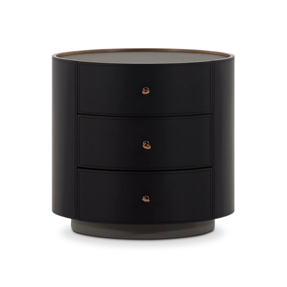 Neri - Table de chevet 3 tiroirs en cuir