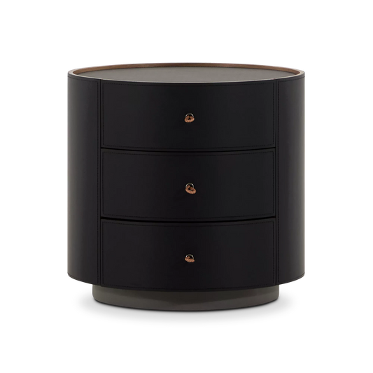 Neri - Table de chevet 3 tiroirs en cuir
