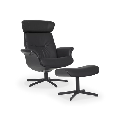 Timeout - Fauteuil inclinable en cuir avec repose-pieds par Conform